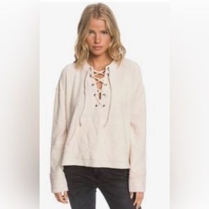 Roxy lace up front poncho style sweatshirt nude light peachy color size XS